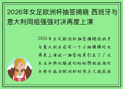 2026年女足欧洲杯抽签揭晓 西班牙与意大利同组强强对决再度上演 2026年女足欧洲杯抽签揭晓 西班牙与意大利同组强强对决再度上演